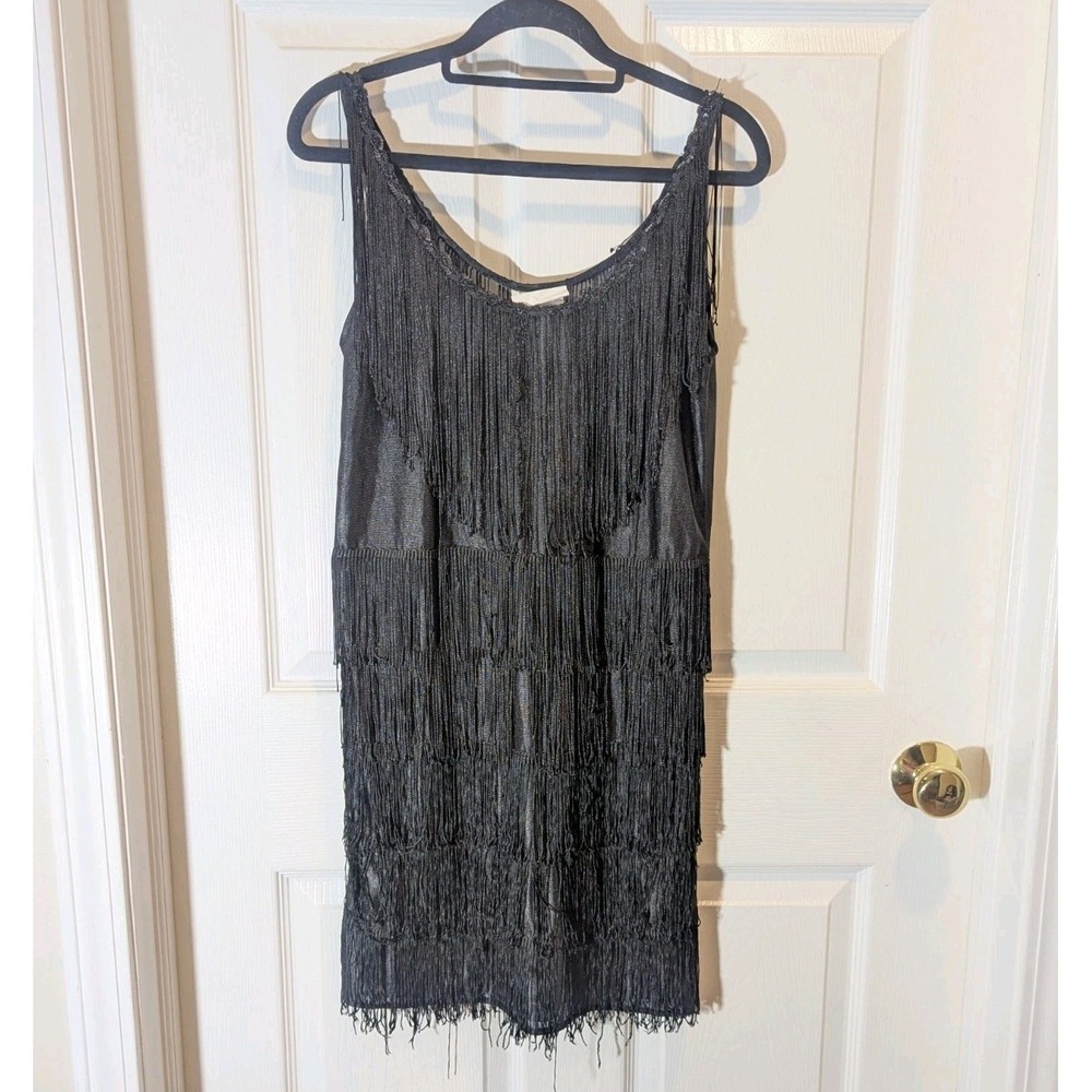 1920s Great Gatsby Flapper Fringe Dress Black Sequin Costume Adult Small‎